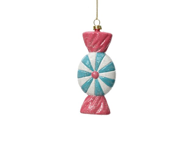 Kersthanger snoep 12.5 cm donker roze / blauw