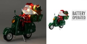 Kerstman op vespa scooter met led 25 cm groen