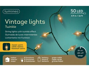 Led vintage lights peer 50 lamps batterijen groen / klassiek warm - afbeelding 2