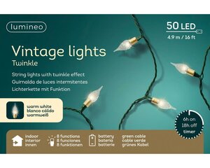 Led vintage lights peer 50 lamps batterijen groen / warm wit - afbeelding 2