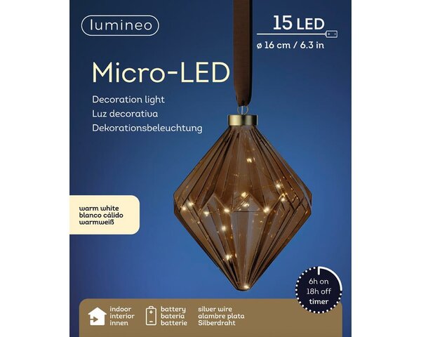 Micro led diamant 16 cm bruin warm wit - afbeelding 2